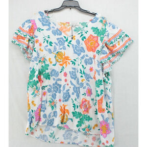 Rachel Zoe Tropical Floral Print Ruffle Sleeve Top Women's 2X Boho Beachy NWOT